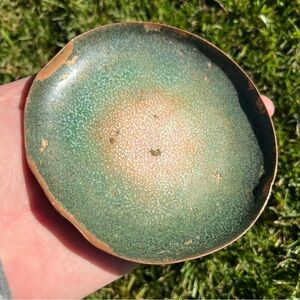 VTG Nekrassoff‎ Saucer Teal Enamel Over Copper Signed Vintage Patina Distressed